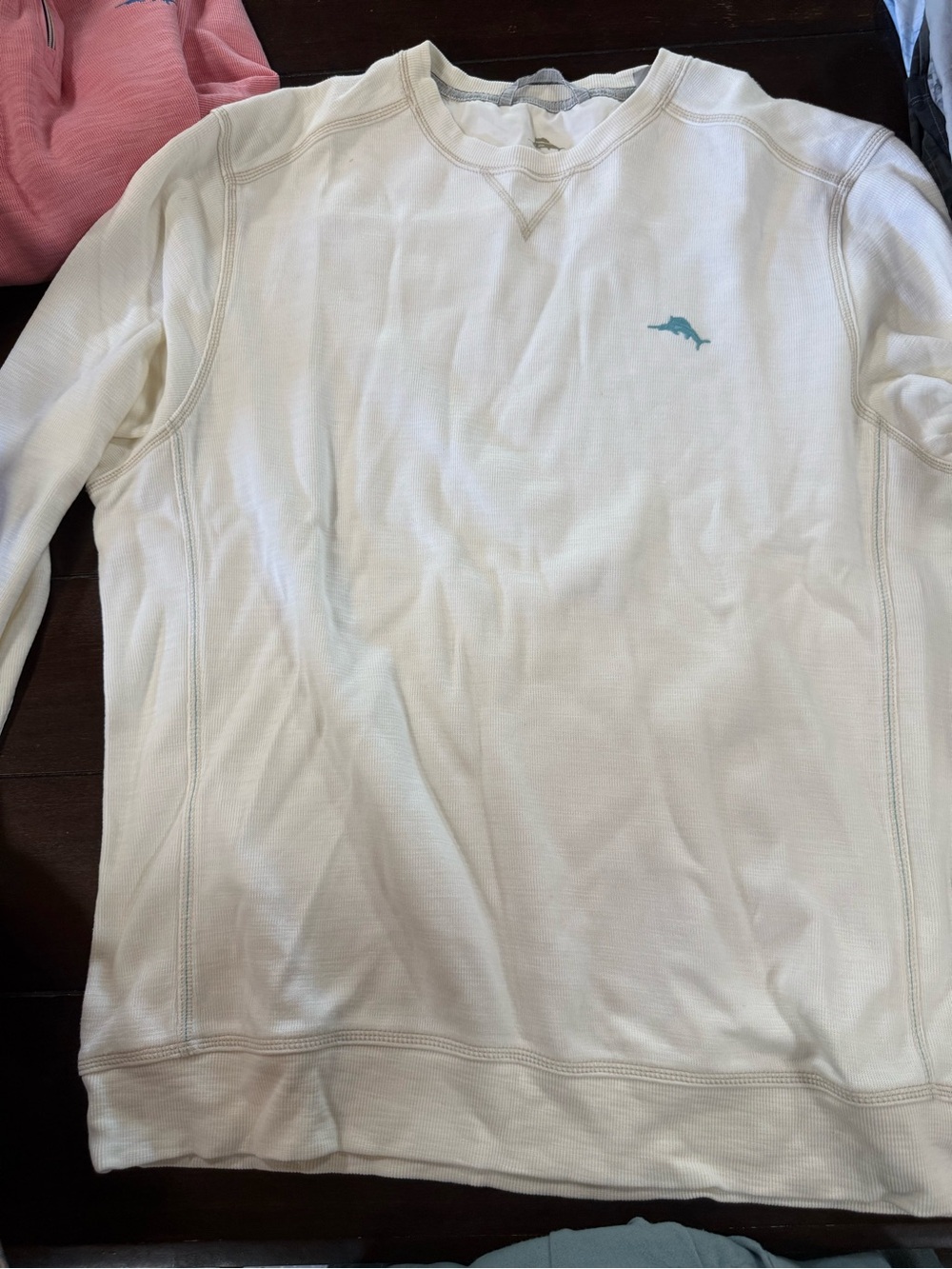 Tommy Bahama Cream Crewneck Sweater with Light Blue Emblem